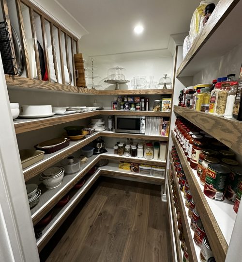 Custom Shelving in Pantry with Tray Rack