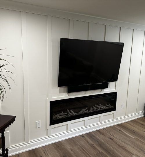 Basement Feature Wall with Linear Fireplace